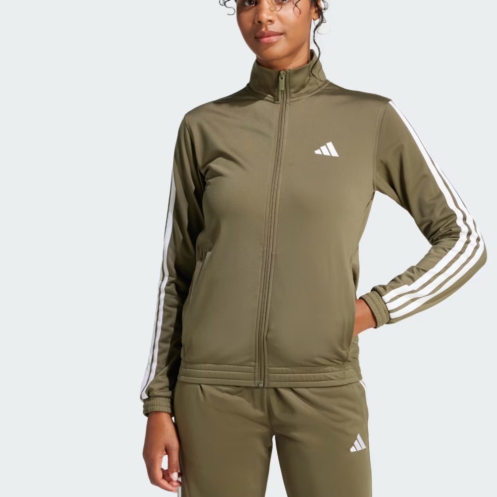 Adidas TRICOT 3-STRIPES TRACK JACKET in Olive Strata/White, Women’s Size S, NWT - Picture 3 of 9